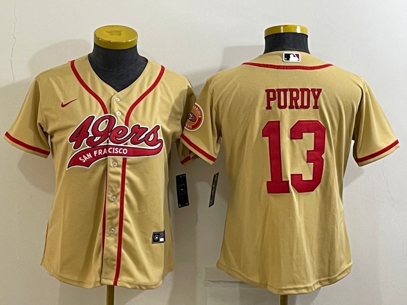 Women's San Francisco 49ers #13 Brock Purdy Gold With Patch Cool Base Stitched Baseball Jersey(Run Small)